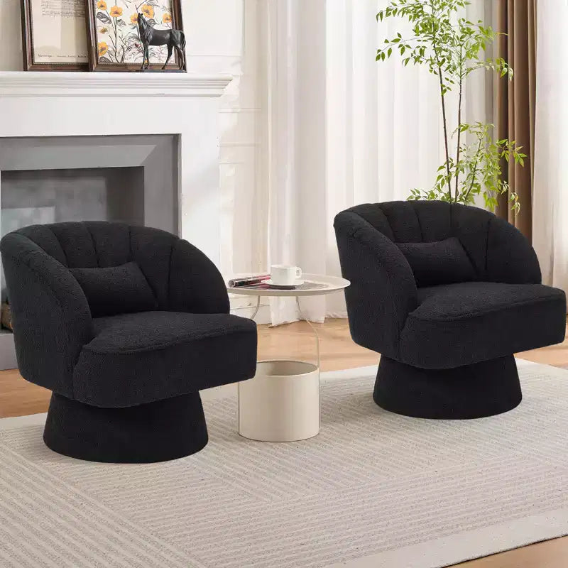 Swivel barrel armchair, 360 degree velvet upholstered armchair with striped backrest, ergonomic design, suitable for living room bedroom backyard etc