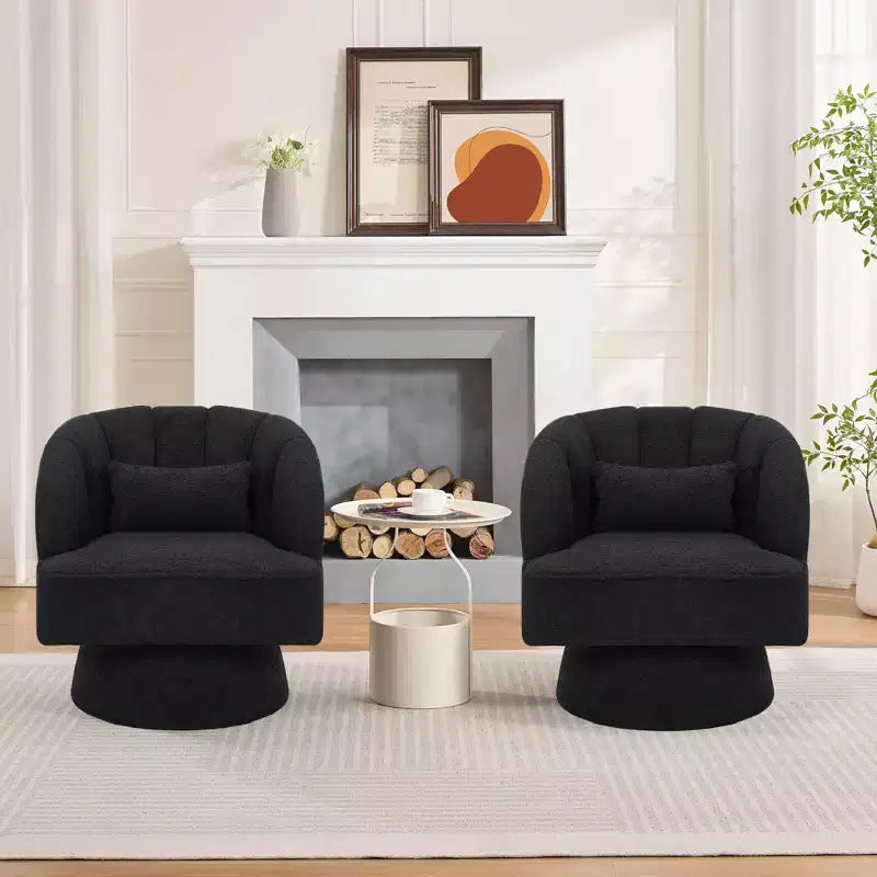Swivel barrel armchair, 360 degree velvet upholstered armchair with striped backrest, ergonomic design, suitable for living room bedroom backyard etc