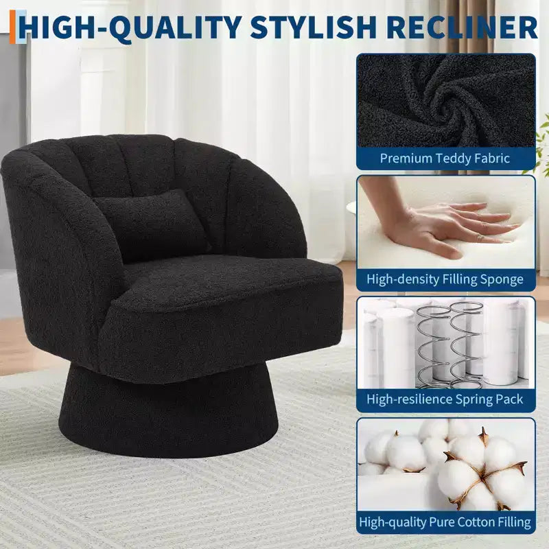 Swivel barrel armchair, 360 degree velvet upholstered armchair with striped backrest, ergonomic design, suitable for living room bedroom backyard etc