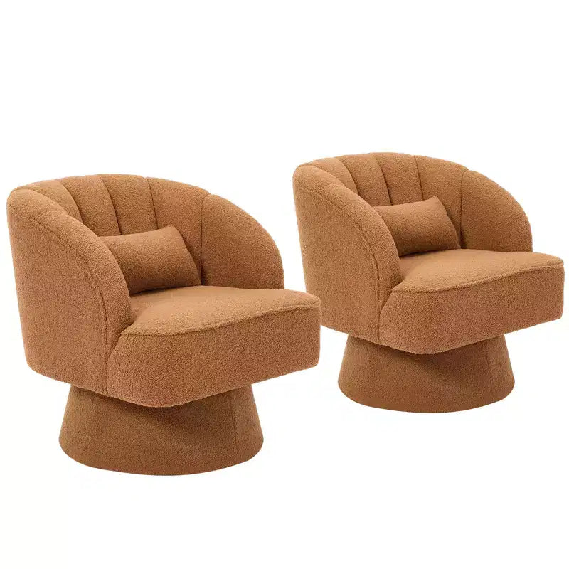 Swivel barrel armchair, 360 degree velvet upholstered armchair with striped backrest, ergonomic design, suitable for living room bedroom backyard etc