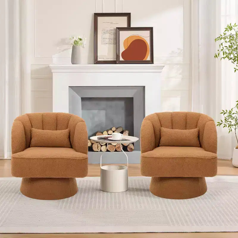Swivel barrel armchair, 360 degree velvet upholstered armchair with striped backrest, ergonomic design, suitable for living room bedroom backyard etc