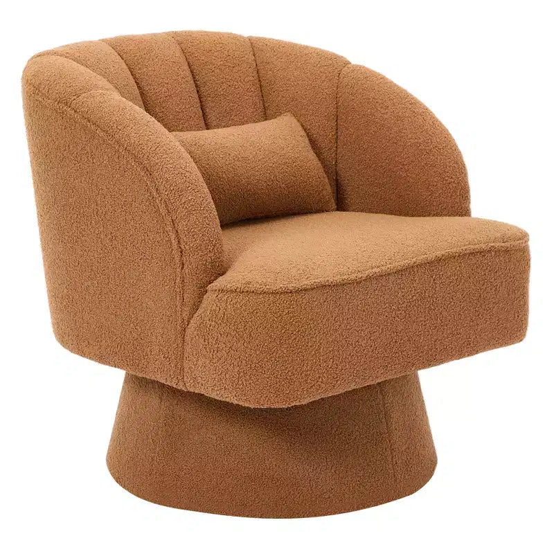 Swivel barrel armchair, 360 degree velvet upholstered armchair with striped backrest, ergonomic design, suitable for living room bedroom backyard etc