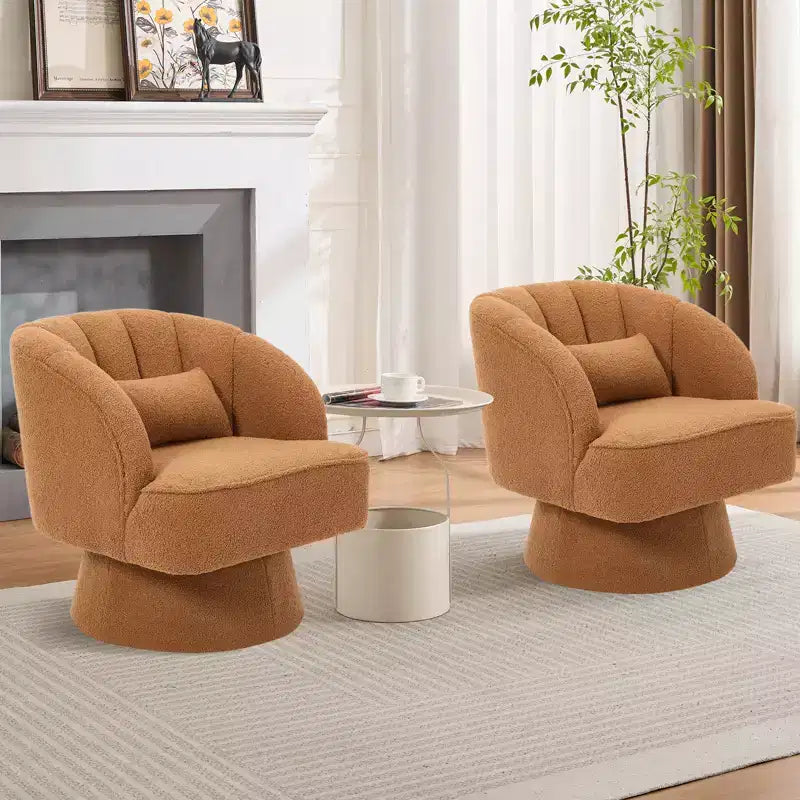 Swivel barrel armchair, 360 degree velvet upholstered armchair with striped backrest, ergonomic design, suitable for living room bedroom backyard etc