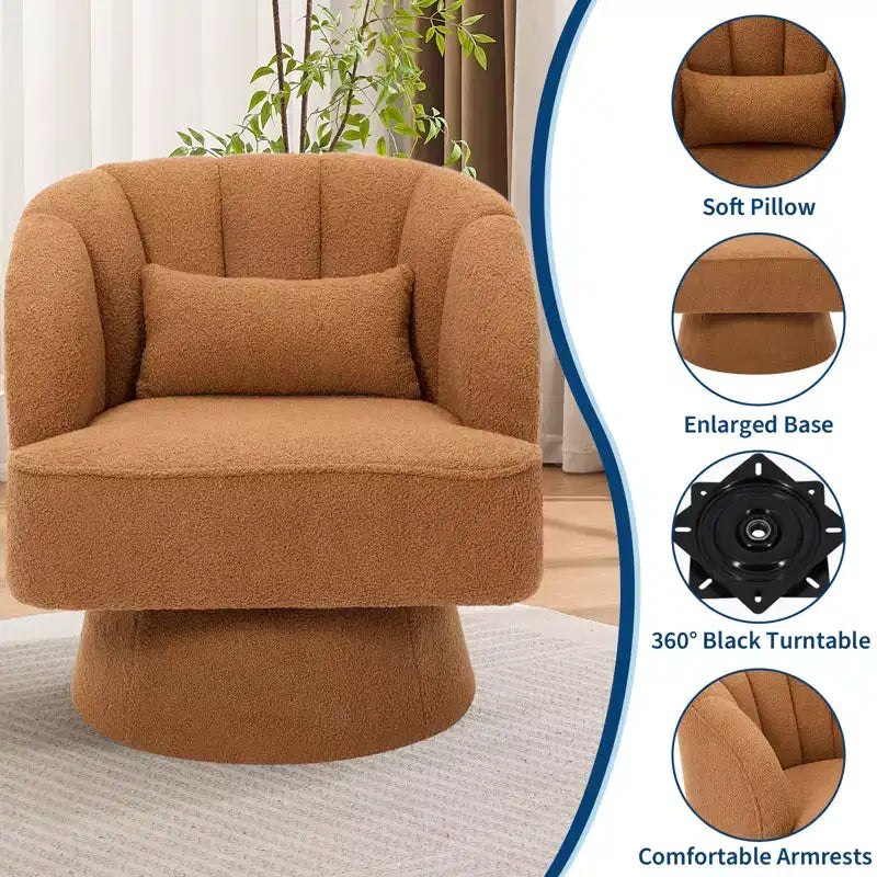 Swivel barrel armchair, 360 degree velvet upholstered armchair with striped backrest, ergonomic design, suitable for living room bedroom backyard etc