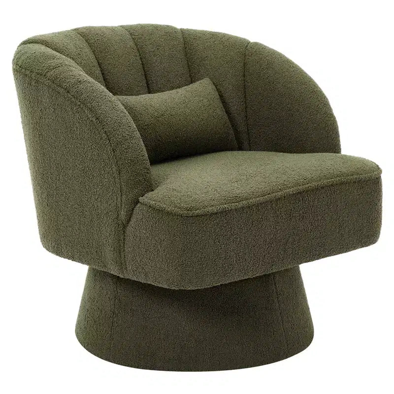 Swivel barrel armchair, 360 degree velvet upholstered armchair with striped backrest, ergonomic design, suitable for living room bedroom backyard etc
