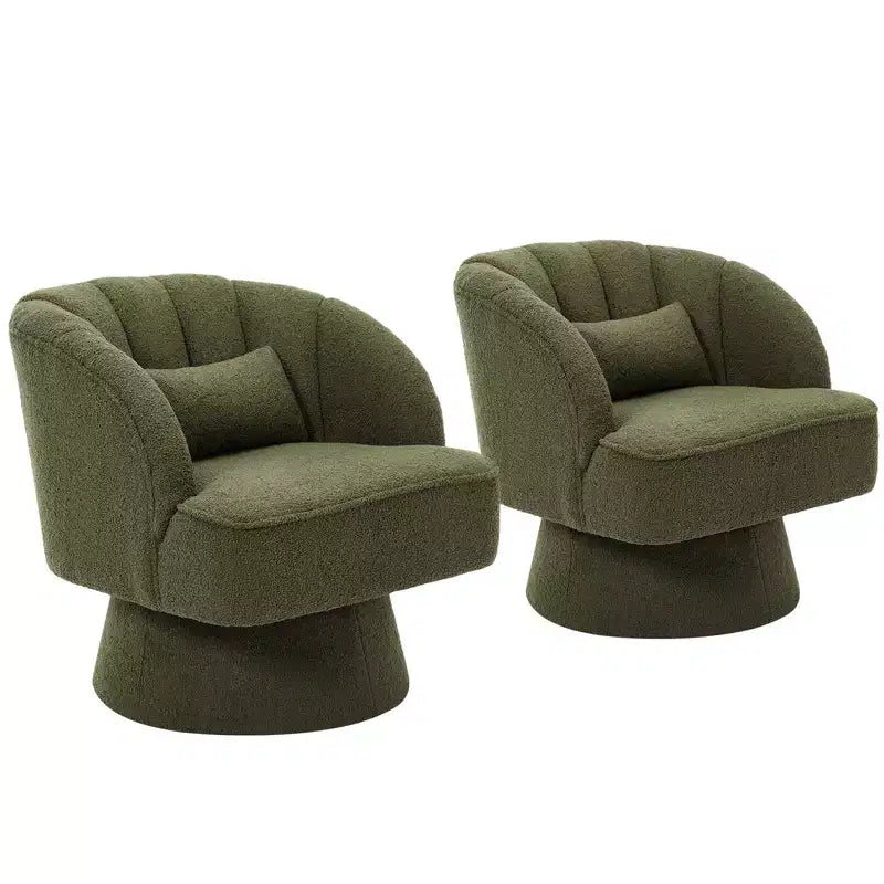 Swivel barrel armchair, 360 degree velvet upholstered armchair with striped backrest, ergonomic design, suitable for living room bedroom backyard etc