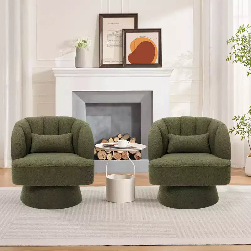 Swivel barrel armchair, 360 degree velvet upholstered armchair with striped backrest, ergonomic design, suitable for living room bedroom backyard etc