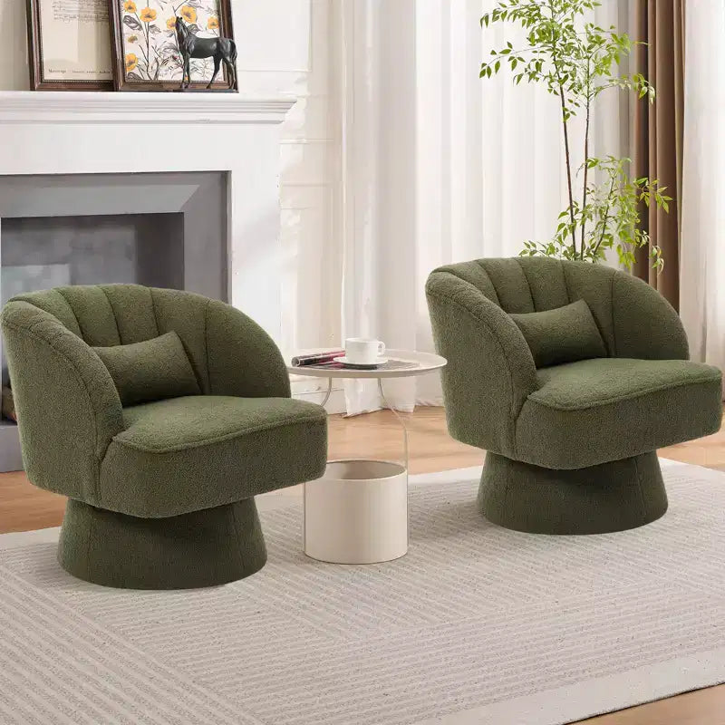Swivel barrel armchair, 360 degree velvet upholstered armchair with striped backrest, ergonomic design, suitable for living room bedroom backyard etc