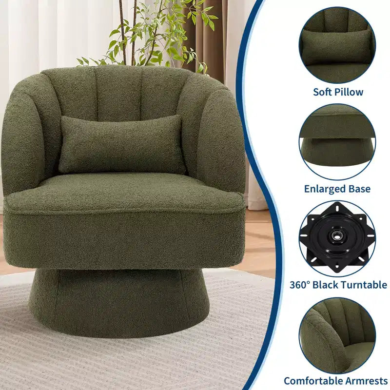 Swivel barrel armchair, 360 degree velvet upholstered armchair with striped backrest, ergonomic design, suitable for living room bedroom backyard etc