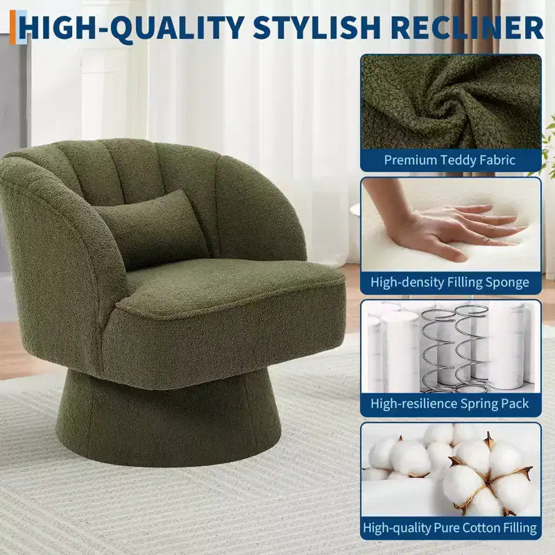 Swivel barrel armchair, 360 degree velvet upholstered armchair with striped backrest, ergonomic design, suitable for living room bedroom backyard etc
