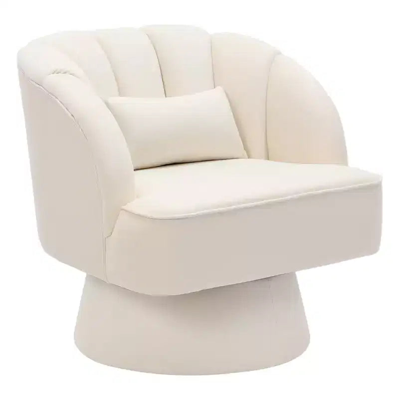 Swivel barrel armchair, 360 degree velvet upholstered armchair with striped backrest, ergonomic design, suitable for living room bedroom backyard etc
