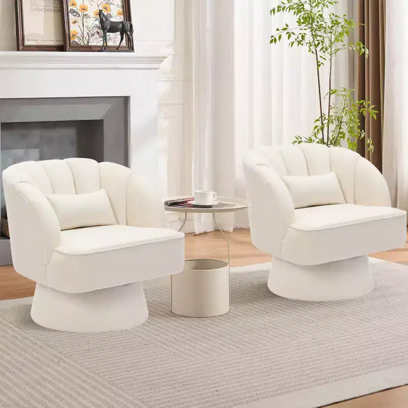 Swivel barrel armchair, 360 degree velvet upholstered armchair with striped backrest, ergonomic design, suitable for living room bedroom backyard etc