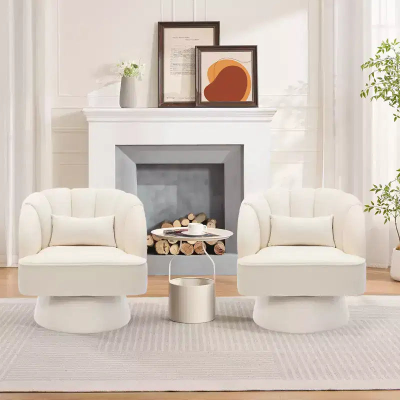 Swivel barrel armchair, 360 degree velvet upholstered armchair with striped backrest, ergonomic design, suitable for living room bedroom backyard etc