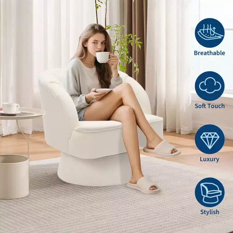 Swivel barrel armchair, 360 degree velvet upholstered armchair with striped backrest, ergonomic design, suitable for living room bedroom backyard etc