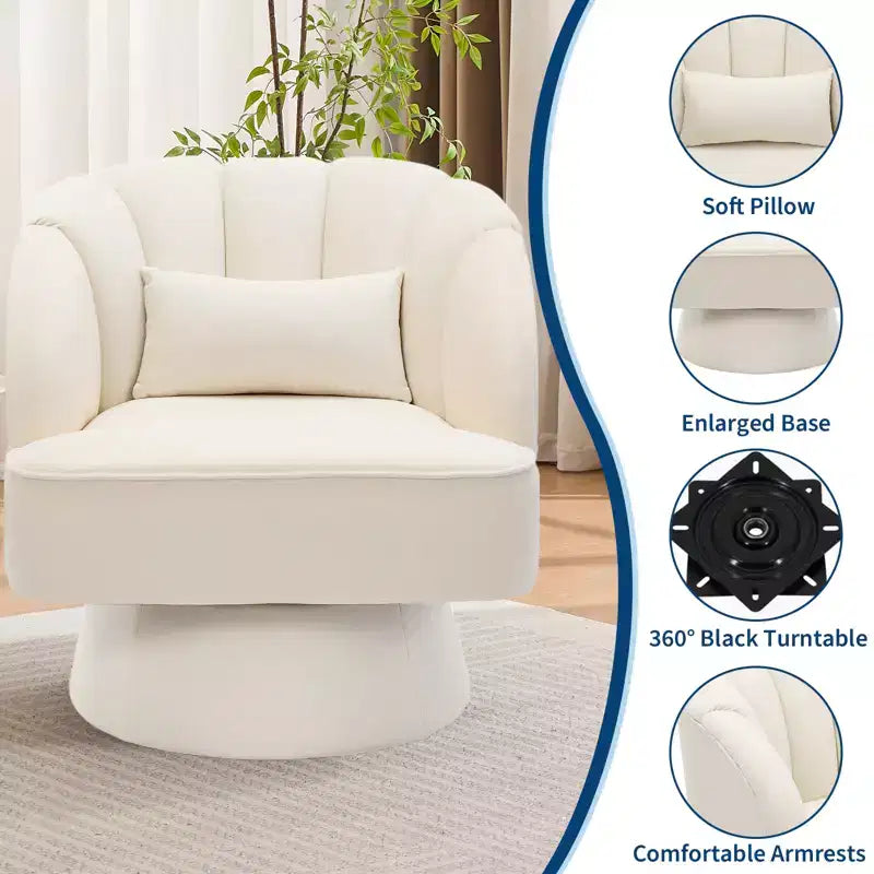 Swivel barrel armchair, 360 degree velvet upholstered armchair with striped backrest, ergonomic design, suitable for living room bedroom backyard etc