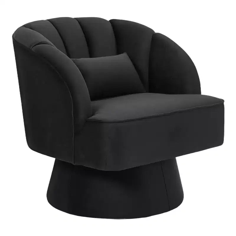 Swivel barrel armchair, 360 degree velvet upholstered armchair with striped backrest, ergonomic design, suitable for living room bedroom backyard etc