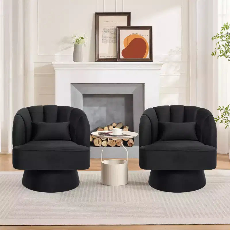 Swivel barrel armchair, 360 degree velvet upholstered armchair with striped backrest, ergonomic design, suitable for living room bedroom backyard etc