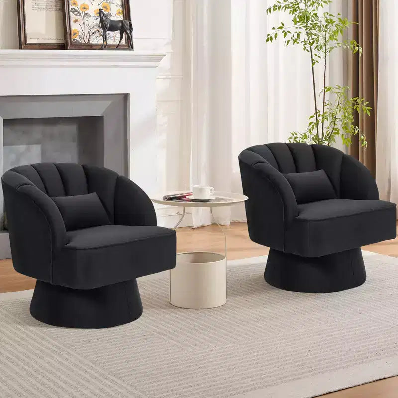 Swivel barrel armchair, 360 degree velvet upholstered armchair with striped backrest, ergonomic design, suitable for living room bedroom backyard etc