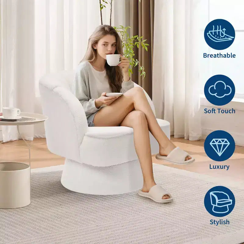 Swivel barrel armchair, 360 degree velvet upholstered armchair with striped backrest, ergonomic design, suitable for living room bedroom backyard etc