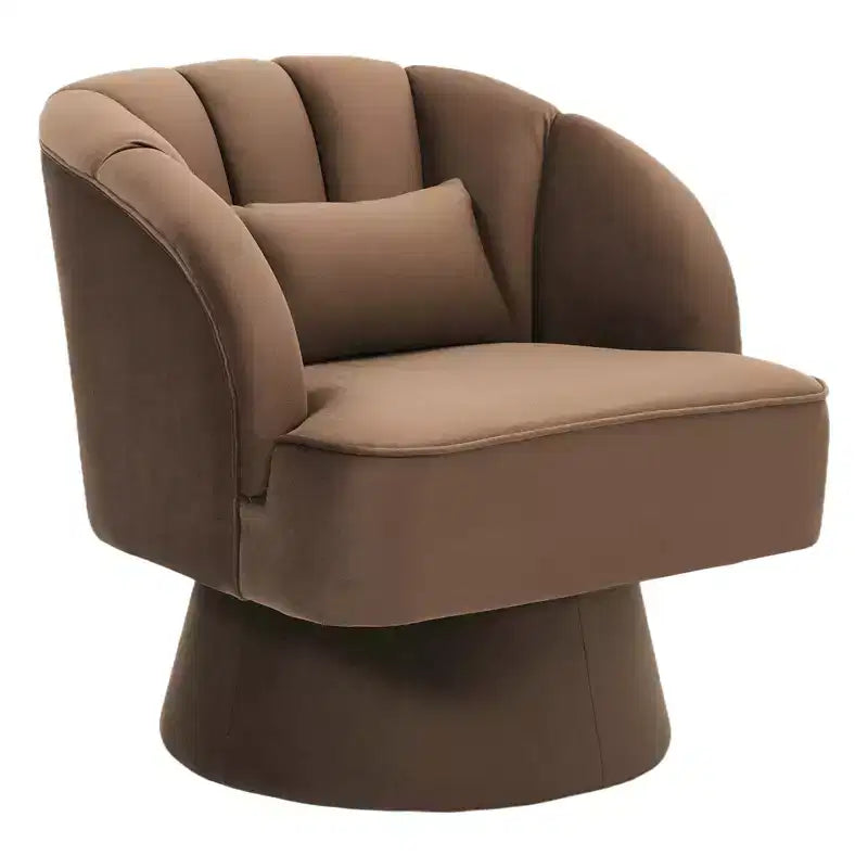 Swivel barrel armchair, 360 degree velvet upholstered armchair with striped backrest, ergonomic design, suitable for living room bedroom backyard etc