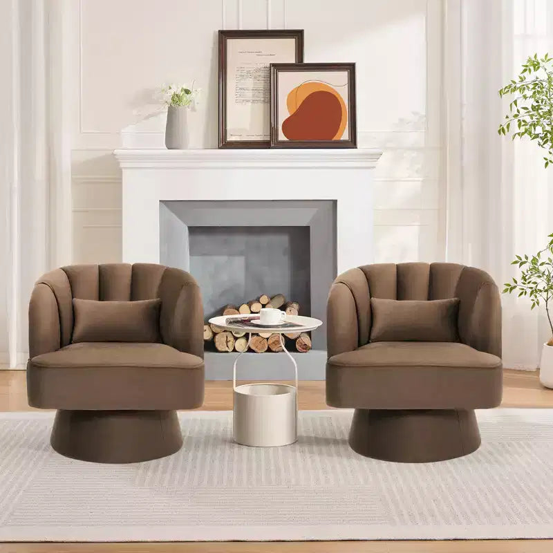 Swivel barrel armchair, 360 degree velvet upholstered armchair with striped backrest, ergonomic design, suitable for living room bedroom backyard etc
