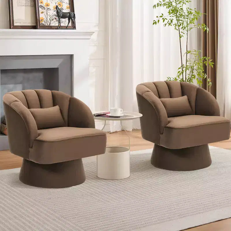 Swivel barrel armchair, 360 degree velvet upholstered armchair with striped backrest, ergonomic design, suitable for living room bedroom backyard etc