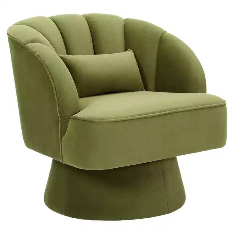 Swivel barrel armchair, 360 degree velvet upholstered armchair with striped backrest, ergonomic design, suitable for living room bedroom backyard etc