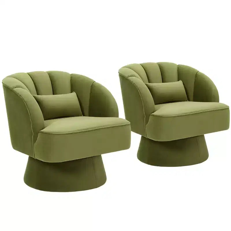 Swivel barrel armchair, 360 degree velvet upholstered armchair with striped backrest, ergonomic design, suitable for living room bedroom backyard etc