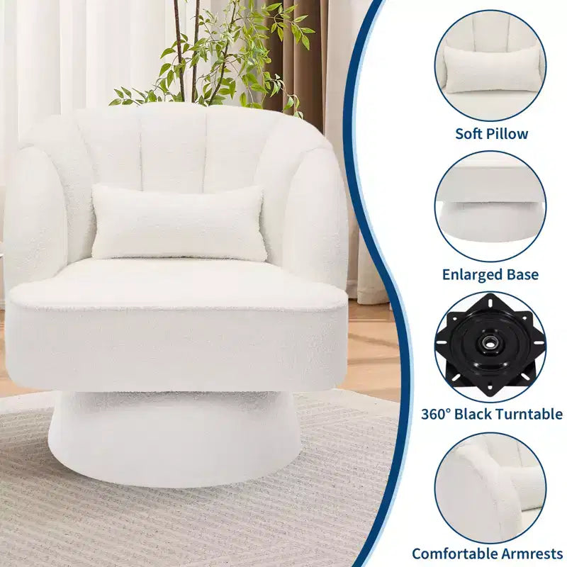 Swivel barrel armchair, 360 degree velvet upholstered armchair with striped backrest, ergonomic design, suitable for living room bedroom backyard etc