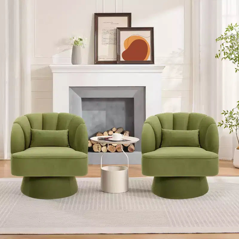 Swivel barrel armchair, 360 degree velvet upholstered armchair with striped backrest, ergonomic design, suitable for living room bedroom backyard etc