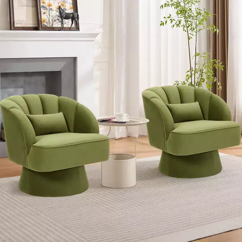 Swivel barrel armchair, 360 degree velvet upholstered armchair with striped backrest, ergonomic design, suitable for living room bedroom backyard etc