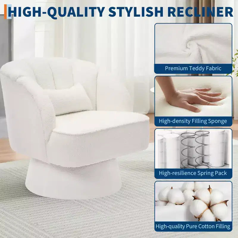 Swivel barrel armchair, 360 degree velvet upholstered armchair with striped backrest, ergonomic design, suitable for living room bedroom backyard etc