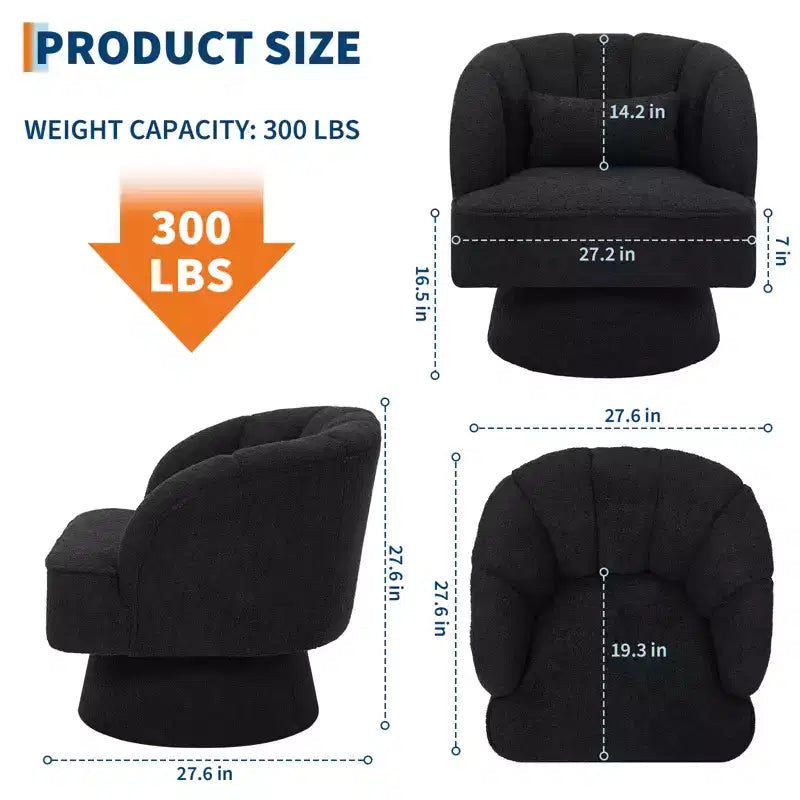 Swivel barrel armchair, 360 degree velvet upholstered armchair with striped backrest, ergonomic design, suitable for living room bedroom backyard etc