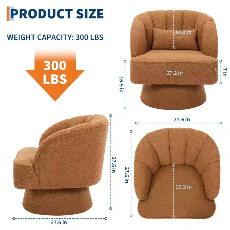 Swivel barrel armchair, 360 degree velvet upholstered armchair with striped backrest, ergonomic design, suitable for living room bedroom backyard etc