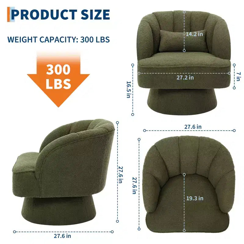 Swivel barrel armchair, 360 degree velvet upholstered armchair with striped backrest, ergonomic design, suitable for living room bedroom backyard etc