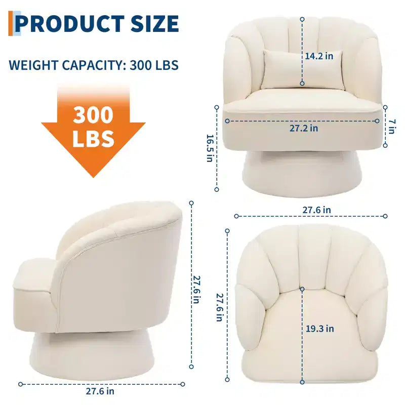 Swivel barrel armchair, 360 degree velvet upholstered armchair with striped backrest, ergonomic design, suitable for living room bedroom backyard etc