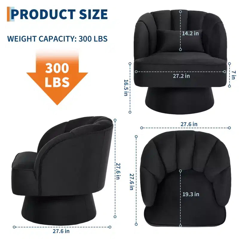 Swivel barrel armchair, 360 degree velvet upholstered armchair with striped backrest, ergonomic design, suitable for living room bedroom backyard etc