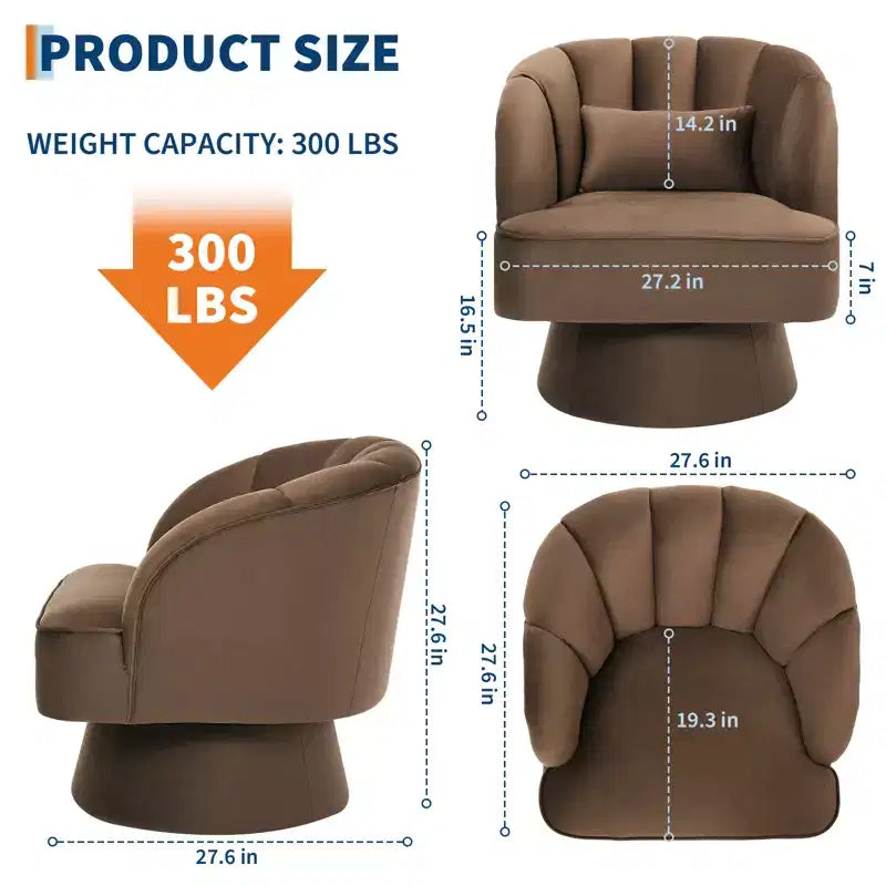 Swivel barrel armchair, 360 degree velvet upholstered armchair with striped backrest, ergonomic design, suitable for living room bedroom backyard etc