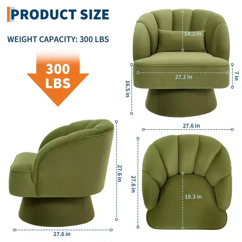 Swivel barrel armchair, 360 degree velvet upholstered armchair with striped backrest, ergonomic design, suitable for living room bedroom backyard etc