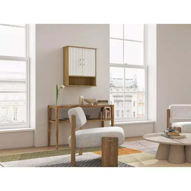 Fluted Bathroom Wall Cabinet with 2 Door & Adjustable Shelf Modern Medicine Cabinet 3-Tier Kitchen Wall Cabinets Wall Storage Cabinet Over The Toilet