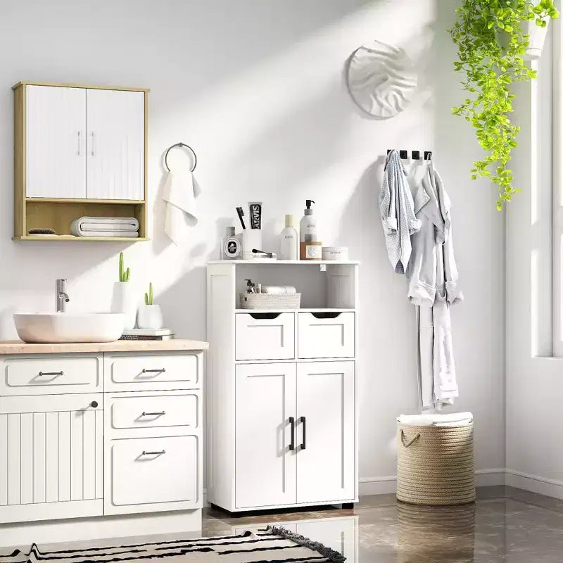 Fluted Bathroom Wall Cabinet with 2 Door & Adjustable Shelf Modern Medicine Cabinet 3-Tier Kitchen Wall Cabinets Wall Storage Cabinet Over The Toilet