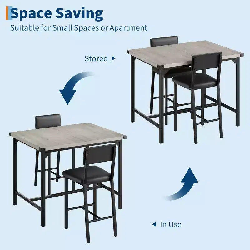 COZONY Counter Height Dining Table Set for 2 with 2 Upholstered Stools, Footrest & Backrest for Small Spaces