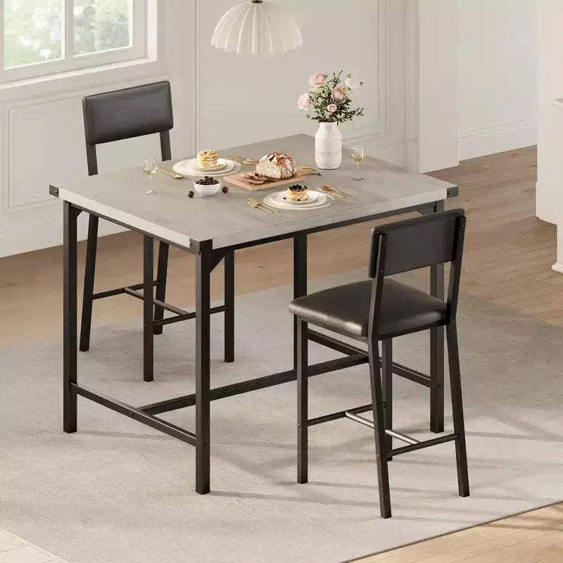 COZONY Counter Height Dining Table Set for 2 with 2 Upholstered Stools, Footrest & Backrest for Small Spaces