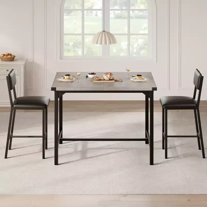 COZONY Counter Height Dining Table Set for 2 with 2 Upholstered Stools, Footrest & Backrest for Small Spaces