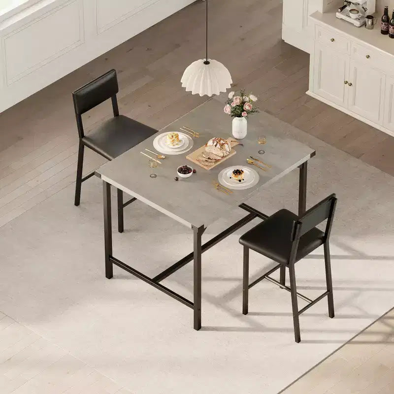 COZONY Counter Height Dining Table Set for 2 with 2 Upholstered Stools, Footrest & Backrest for Small Spaces
