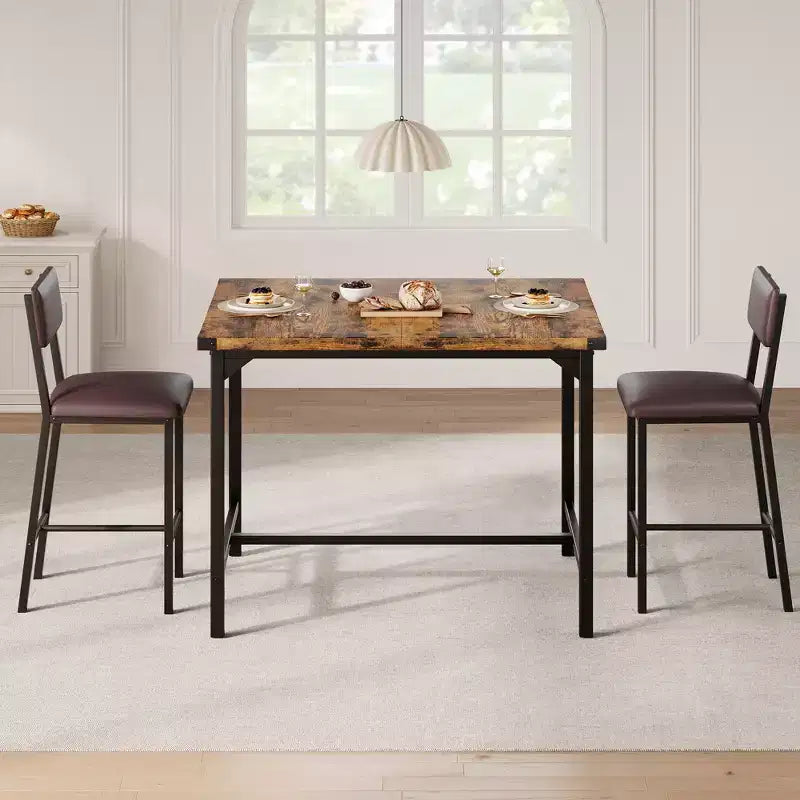 COZONY Counter Height Dining Table Set for 2 with 2 Upholstered Stools, Footrest & Backrest for Small Spaces