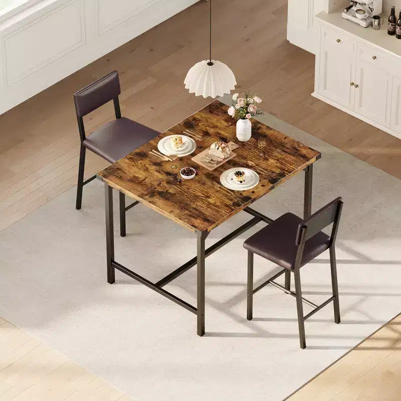COZONY Counter Height Dining Table Set for 2 with 2 Upholstered Stools, Footrest & Backrest for Small Spaces