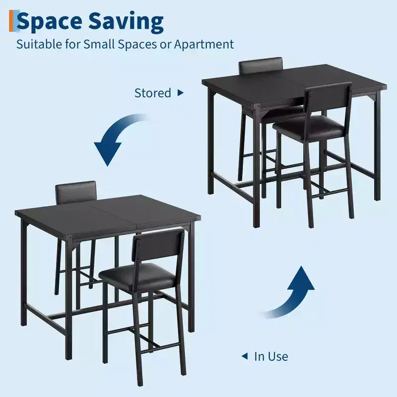 COZONY Counter Height Dining Table Set for 2 with 2 Upholstered Stools, Footrest & Backrest for Small Spaces