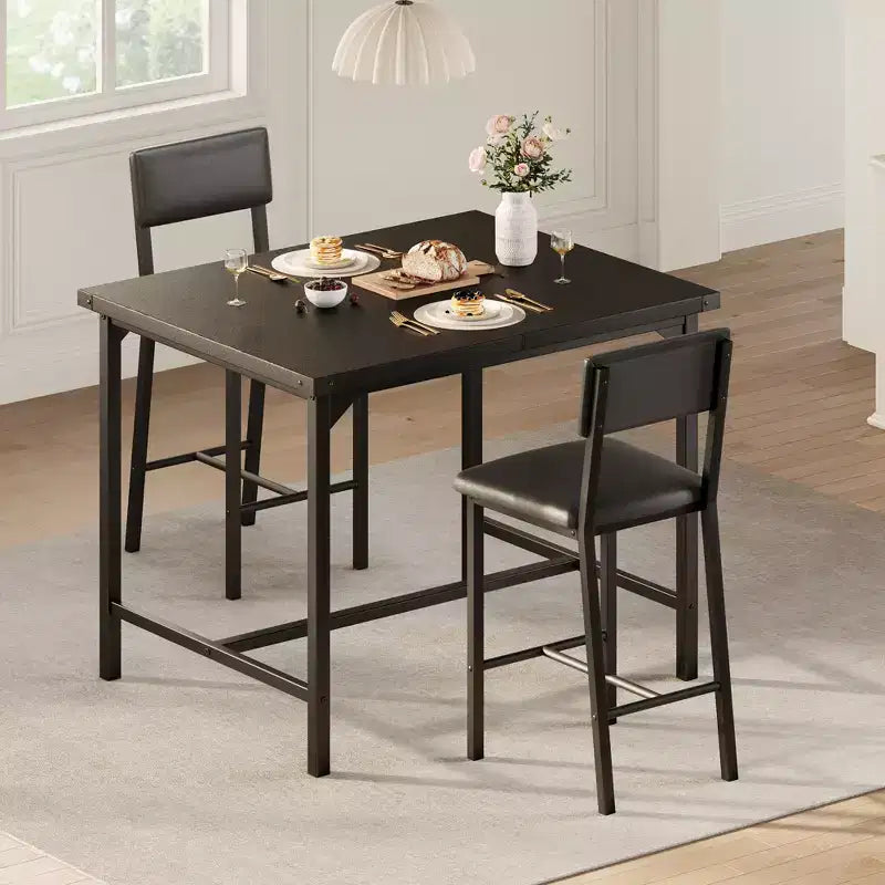 COZONY Counter Height Dining Table Set for 2 with 2 Upholstered Stools, Footrest & Backrest for Small Spaces