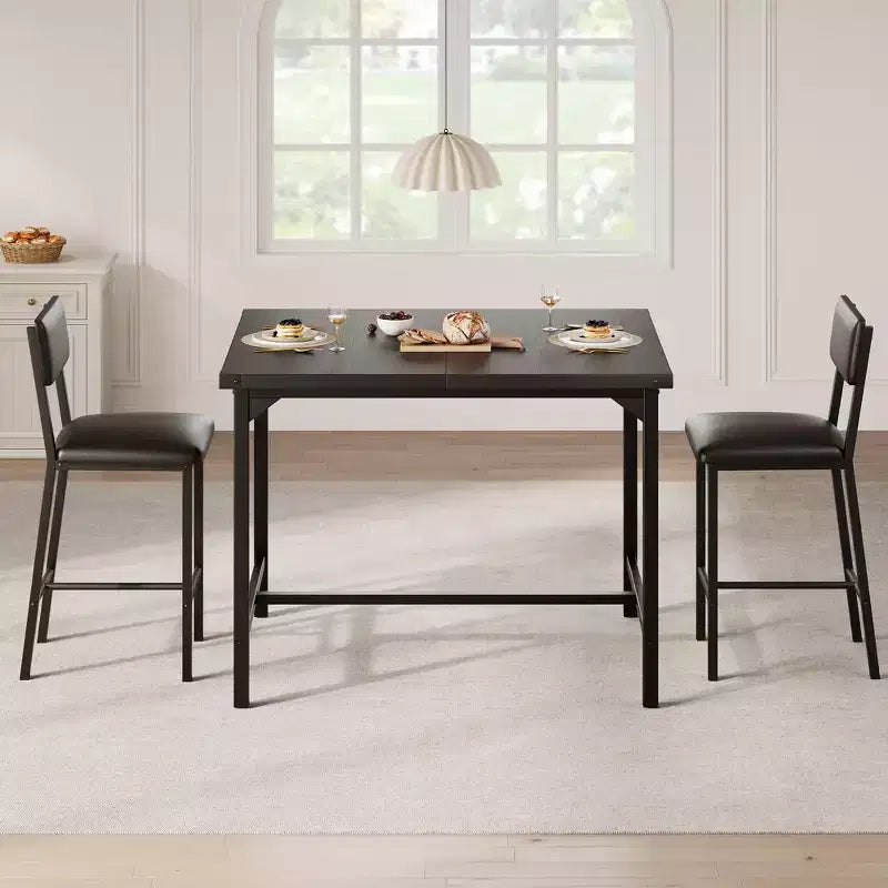 COZONY Counter Height Dining Table Set for 2 with 2 Upholstered Stools, Footrest & Backrest for Small Spaces